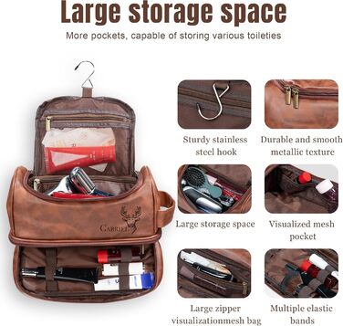 Чоловіча косметичка Easycosy з лазерним гравіюванням імені, з можливістю підвішування, з натуральної шкіри, червоно-коричневого кольору, двошарова