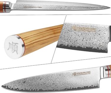 Японський кухонний ніж YOUSUNLONG Pro Gyuto 255mm з дамаської сталі з оливкового дерева - ніж шеф-кухаря
