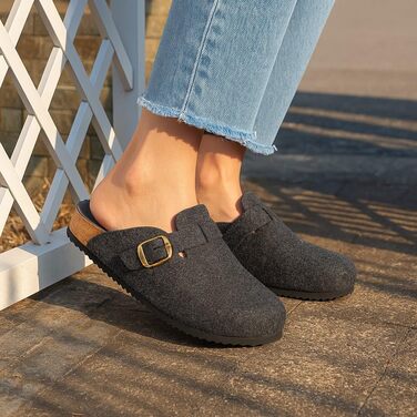 Домашні тапочки Dokela для жінок та чоловіків: зимові клоги з підкладкою, утеплені фетрові тапочки, тепле устілка з корку, зручні шкіряні шльопанці, антиковзаючі, замкнені (42 EU, темно-сірий)