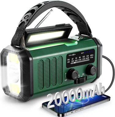 Радіо TKMARS на сонячній батареї 20000mAh з ручним заводом, FM/AM, SOS-сигнал, ліхтарик, компас. Зарядка телефонів USB