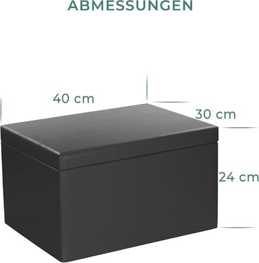 Large Wooden Box with Lid - All-Purpose Wooden Box - Storage Box | Toy Chest - Gift Packaging | Decorative Box for Crafts FSC® (Black, approx. 40 x 30 x 24 cm | XL)