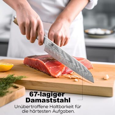 BRODARK Кухонний ніж для приготування їжі Дамаск, японський, VG10 сталевий клинок, професійний, ручка з оливкового дерева, нержавіюча сталь, 7 дюймів