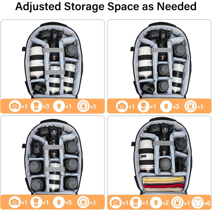 MOSISO Рюкзак для фотокамери, водонепроникний, з кріпленням для штатива, для Canon/Nikon/Sony, 15-16 дюймів, Чорний
