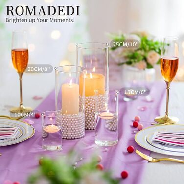 Candle Holders Glass Candle Holders Candle Stands Glass Cylinders: Romadedi 12-Piece Set of Candle Holders for Pillar Candles, Floating Candles, Candle Glass Vase for Wedding, Party, Dining Table, Table Decoration, Living Room Decor (15/20/25cm, 4 Sets)