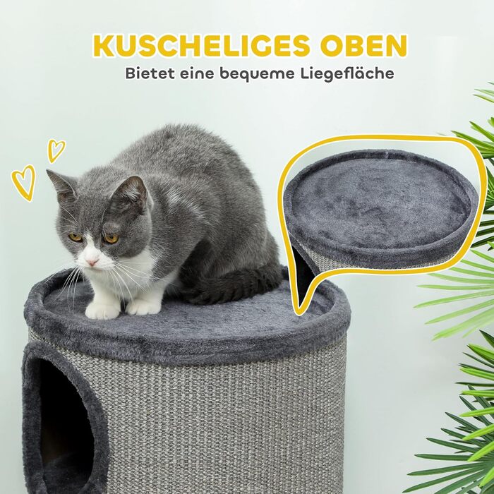 Кігтеточка PawHut 70 см, 3-ярусна, сіра, з плюшевим облямівкою, для котів