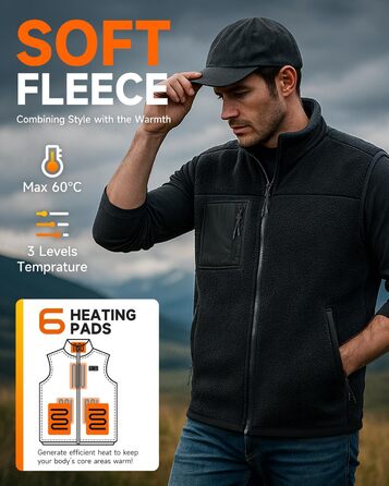 Обогреваемый жилет LABCOOL для мужчин и женщин - флисовый жилет з USB-живленням (10000mAh Powerbank), 6 зон обігріву, 3 температурні режими, машинне прання, XL, чорний