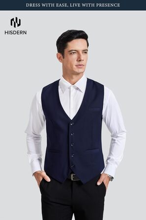 Чоловіча жилетка HISDERN для весілля та свят, бавовна, однотонна, темно-синя