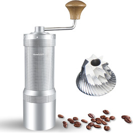 NewlukPro M7 Manual Coffee Grinder, sharp heptagonal burr, walnut handle, coffee grinder with 48 settings, three-tier coffee grinder, small coffee grinder for pour-over French Press Espresso