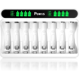 Зарядний пристрій POWXS для акумуляторів NI-MH NI-CD AA/AAA, 8 слотів, LCD дисплей, швидка зарядка Micro USB/Type-C