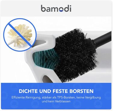 Щітка для унітазу Bamodi з підставкою - чорна, з жорсткою щетиною та довгою ручкою для ретельної та легкої очистки, ідеальна для ванної кімнати та гостьового туалету.