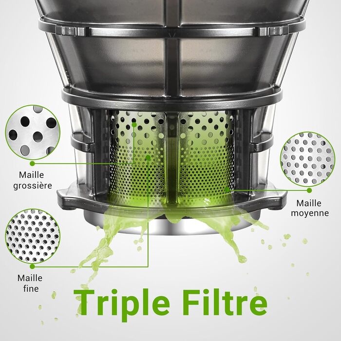 AMZCHEF 250W Automatic All-in-One Juicer, 135MM Opening and 1.8L Juicer for Vegetables and Fruit, Slow Juicer Winner with Triple Filter - Grey