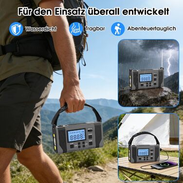 Сонячне радіо з ручним заводом 10000mAh Notfall: AM/FM, ліхтарик, SOS-сигнал, Power Bank, зарядка від сонця/USB/ручки, для кемпінгу, походу, надзвичайних ситуацій, сірий
