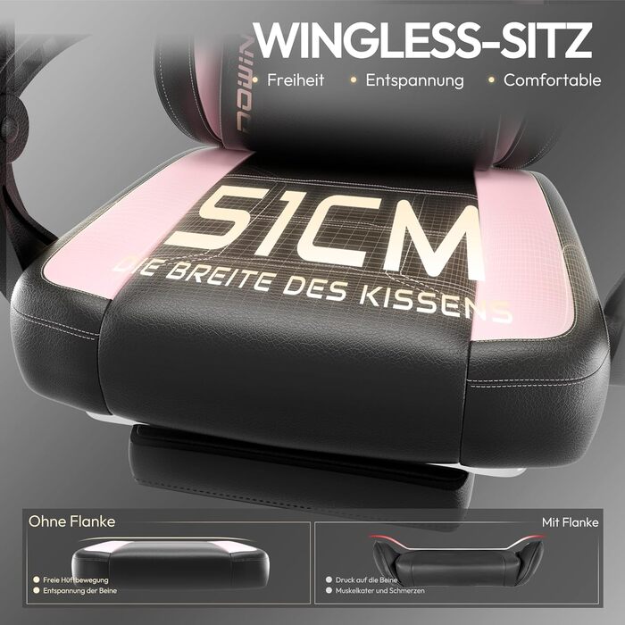 Ігровий крісло Dowinx з PU-шкіри, ергономічний, з підтримкою попереку, для ПК, до 150 кг, рожевий