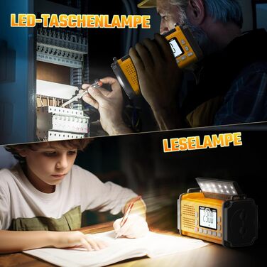 Радіоприймач PRUNUS J-924D: DAB+/UKW, радіо з ручкою, акумулятор 10000mAh, Bluetooth, ліхтарик, SOS, зарядка для телефону (зелений/жовтий)