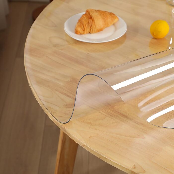 TIEHAN Round PVC Tablecloths, 1.5 mm thick, 110 cm diameter transparent round table cover, waterproof plastic placemats desk pads table protectors