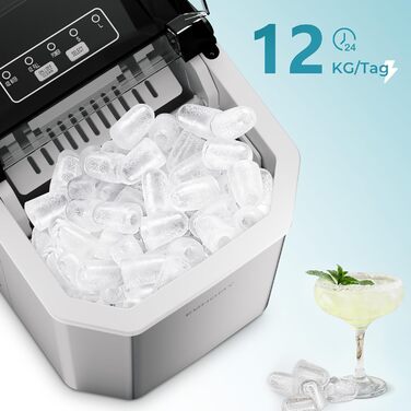 EUHOMY Ice Maker Machine - Countertop Ice Cube Maker for Home, Kitchen, Office, RV - Stainless Steel, 12kg/Day Capacity