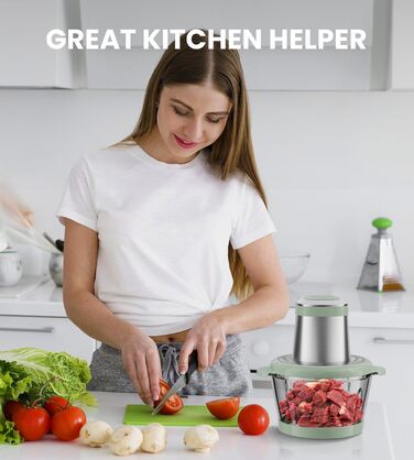 Електричний подрібнювач для кухні ESoundvol 400W з чашею 2л та 4 лезами з нержавіючої сталі для м'яса, овочів, горіхів, дитячого харчування