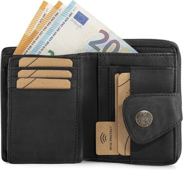Жіночий шкіряний гаманець Cas8 Mabel, RFID-захист, компактний, середній розмір, багато відділень для карт, графітовий колір
