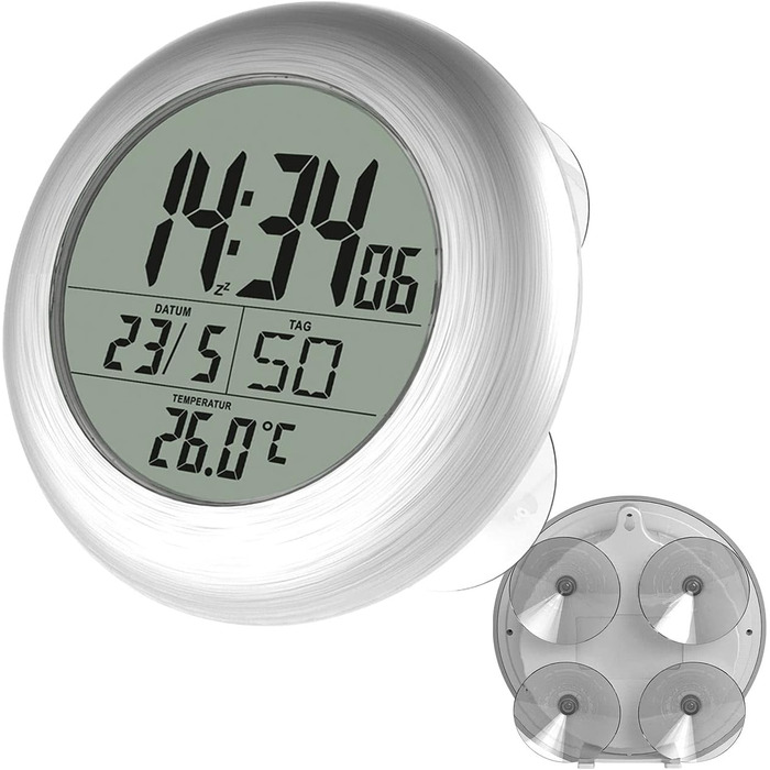 infactory Bathroom Radio Clock: Digital Bathroom Radio Wall Clock with Thermometer, Aluminum, Suction Cups, IP24 (Bathroom Radio Clock Digital, Clock, Gift Ideas)