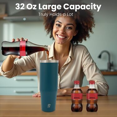 Термокружка Riley Joy 2.0 з нержавіючої сталі 1л з трубочкою та ручкою - для кави з собою, блакитна