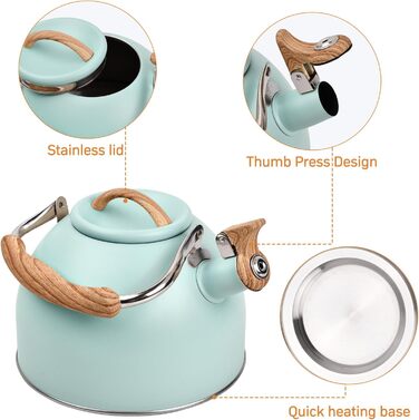 Чайник Wisebom Flötenkessel 3L: Ретро модель з нержавіючої сталі для індукційних та газових плит, з дерев'яною ручкою. Ідеально для чаю та кави.
