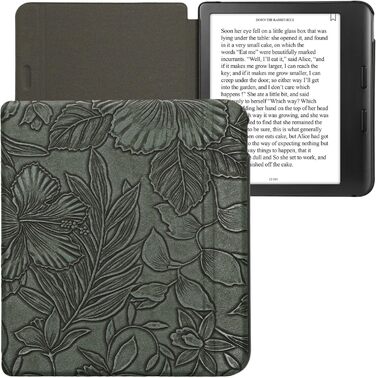 Чохол-книжка kwmobile для Kobo Libra Colour/Tolino Vision Color - з квітковим малюнком, зелений