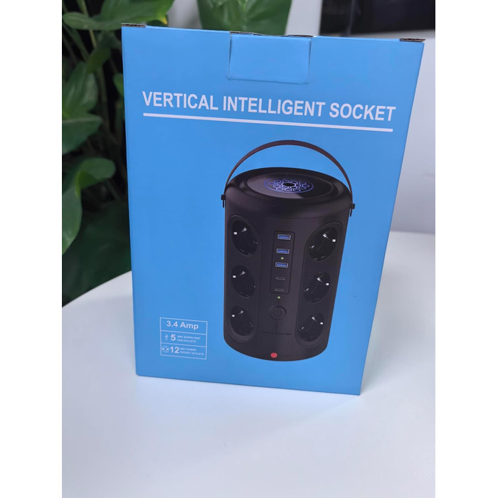 Багаторозеткова мережева панель Pluackg з 5 USB, 12 розеток, захистом від перенапруги, 2м кабелем, чорна