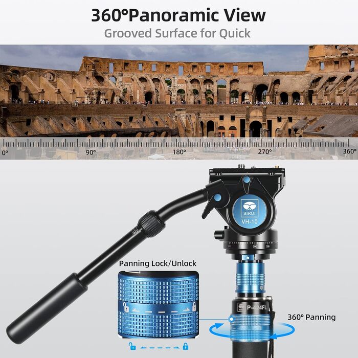 Штатив монопод Sirui P-424FL+VH-10, 160 см, карбон, 12 кг, 4 секції, для фото та відео