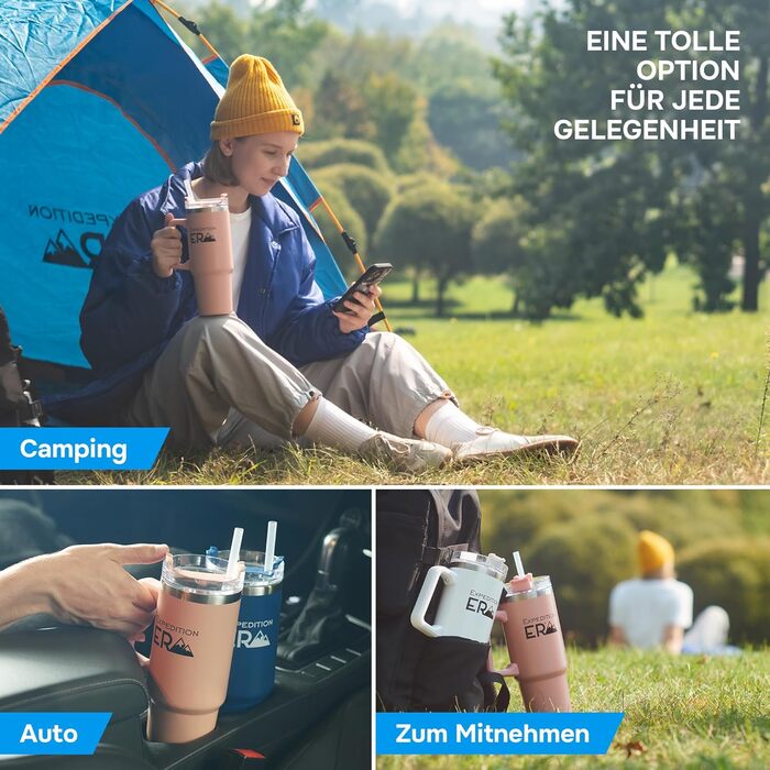 Термокружка з трубочкою 880мл, 30oz - ізольована термокружка з кришкою та ручкою, нержавіюча сталь, велика ємність, Tumbler, термокружка для напоїв, кавова кружка to go XXL (Рожева)