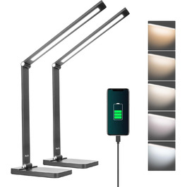 LED настільна лампа Mafiti з регулюванням яскравості, 5 кольорів та 3 рівні, для читання, дітей, офісу, чорна (MT-856, 2 шт.)