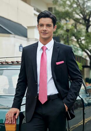 HISDERN Комплект краватки та нагрудного хустинки в клітинку для чоловіків (Фуксія Рожевий)