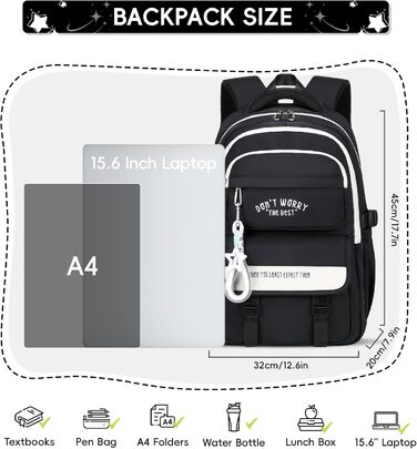 Шкільний рюкзак Tanou для підлітків, рюкзак для школи, великий шкільний ранець для дівчаток 4-12 класів, водонепроникний, зручний денний рюкзак для початкової, середньої та вищої школи (Чорний)