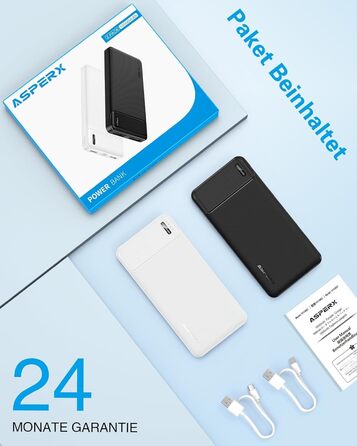 Power Bank AsperX 10000mAh (2 шт.) з USB-C, 4 порти, чорний+білий, для iPhone, iPad, Huawei, Tablet