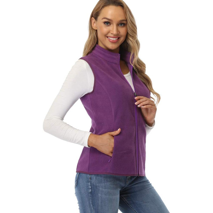 Жіноча флісова жилетка Fuinloth, легка, без рукавів, зі стійким коміром та кишенями на блискавці, оливковий (3XL, фіолетовий)