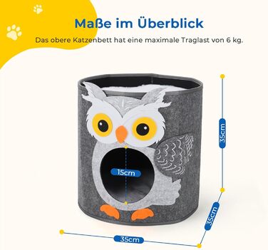 Кігтеточка-будиночок для котів Dripex з 2 поверхів, з фетру, з подушкою, 30x35x35 см (Сова)