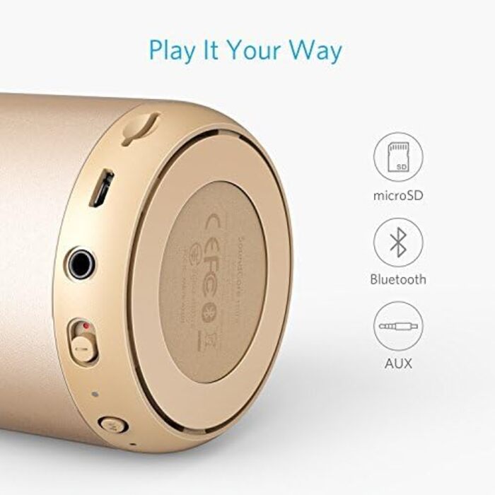 Портативна Bluetooth колонка Anker Soundcore Mini з FM радіо, 15 годин роботи, 20 м радіус дії та потужним басом (золота)