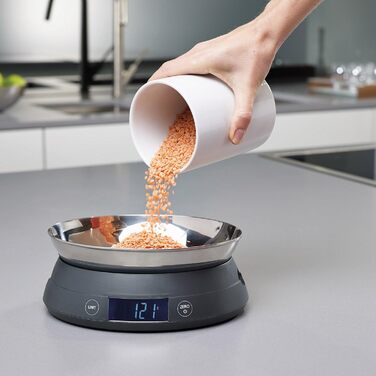 Joseph Joseph SwitchScale 2-in-1 Kitchen Scale - Digital, 5kg Capacity, Metric & Imperial LCD Display, Battery Powered - Gray