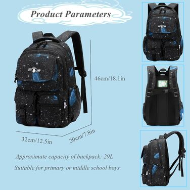 Шкільний рюкзак Galaxy Print для хлопчиків (M, A3, чорний)