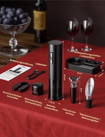 Електричний відкривачка для вина GHB 6-в-1 з USB-зарядкою, різець фольги, виливає вино та вакуумний затвор - ідеальний подарунок для поціновувачів вина (8-в-1)