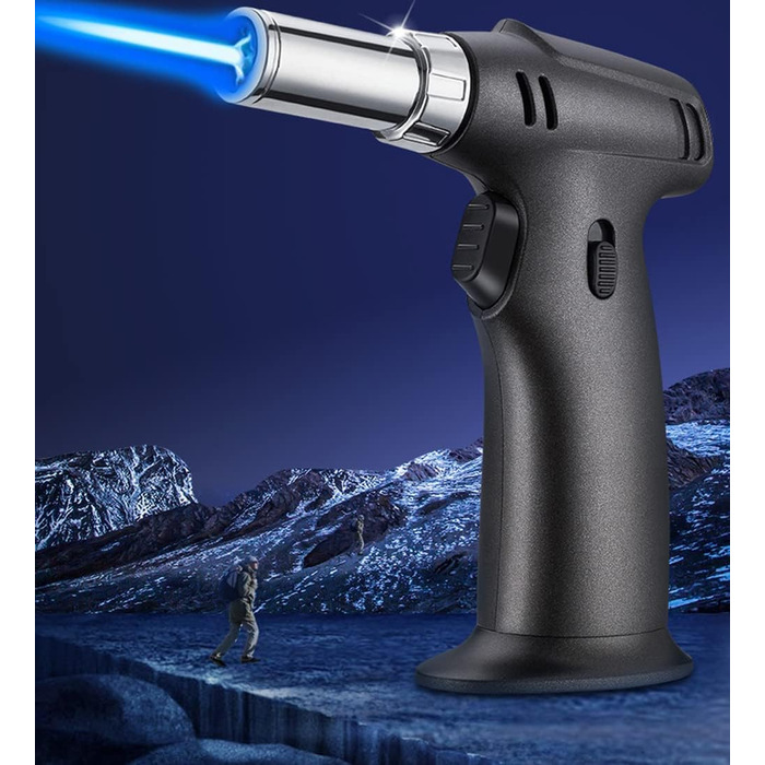 Кулінарний пальник-газовий обпалювач ibforcty, багаторазовий кухонний пальник з регулюванням полум'я та замком безпеки для десертів, крем-брюле та BBQ, чорний