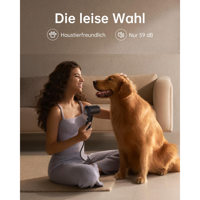 Фен Laifen з іонізацією 200 млн негативних іонів, 110 000 об/хв, для швидкого сушіння, безщітковий мотор, тихий, з магнітною насадкою (Swift, Чорний)