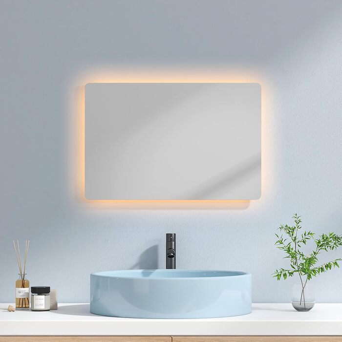 Дзеркало для ванної кімнати EMKE з підсвічуванням 50x70 см, запобігання запотіванню, 3 кольори світла, регулювання яскравості, сенсорне управління, функція пам'яті та автоматичне вимкнення через 3 години, ідеально для ванної кімнати (60 x 40 см)