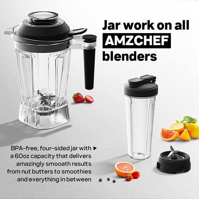 AMZCHEF 2-in-1 Mixer High-Performance Blender with 1850ml and 600ml Containers for Two Mixing Modes | Stand Mixer 2000 Watt with Tamper and 6 Professional Blades 22000 RPM - Matte Gray 2000W Matte Gray