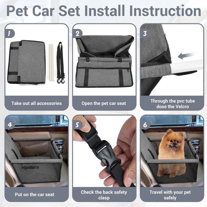 Автокрісло для собак на заднє сидіння, Oxford, дихаючий матеріал, миється, для собак маленьких та середніх порід, темно-сірий