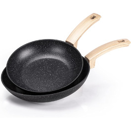 Сковорідки ALLUFLON Etnea Wood антипригарні, набір 20/24/28 см, алюміній, чорні, кам'яна поверхня