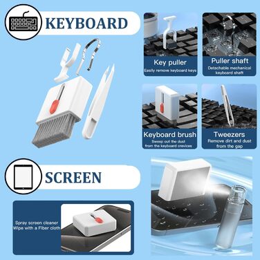 Набір для чищення клавіатури 32 в 1: для iPhone, iPad, ноутбука, ПК, AirPods, камери та іншого. Аксесуари для чищення мобільних пристроїв та електроніки (білий)