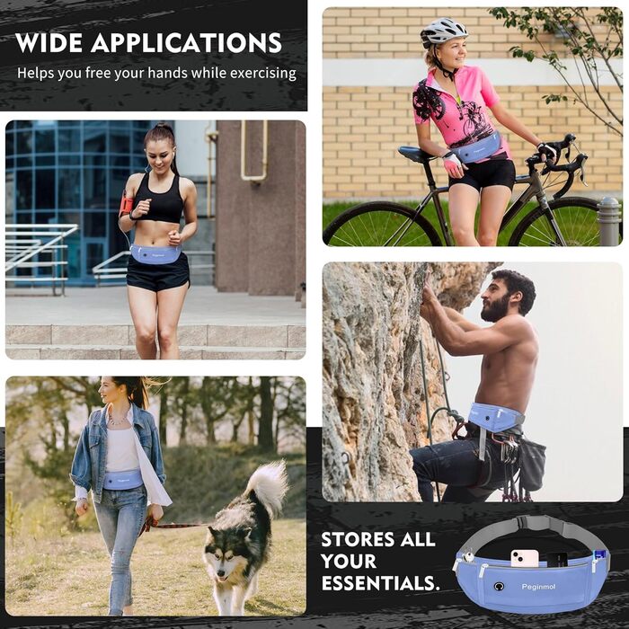 Пояс для телефону для бігу, спортивна сумка для джогінгу, водонепроникний пояс на пояс для бігу для жінок та чоловіків з 3 кишенями, велика місткість, регульований біговий пояс (Чорний + Зелений) (Синій)