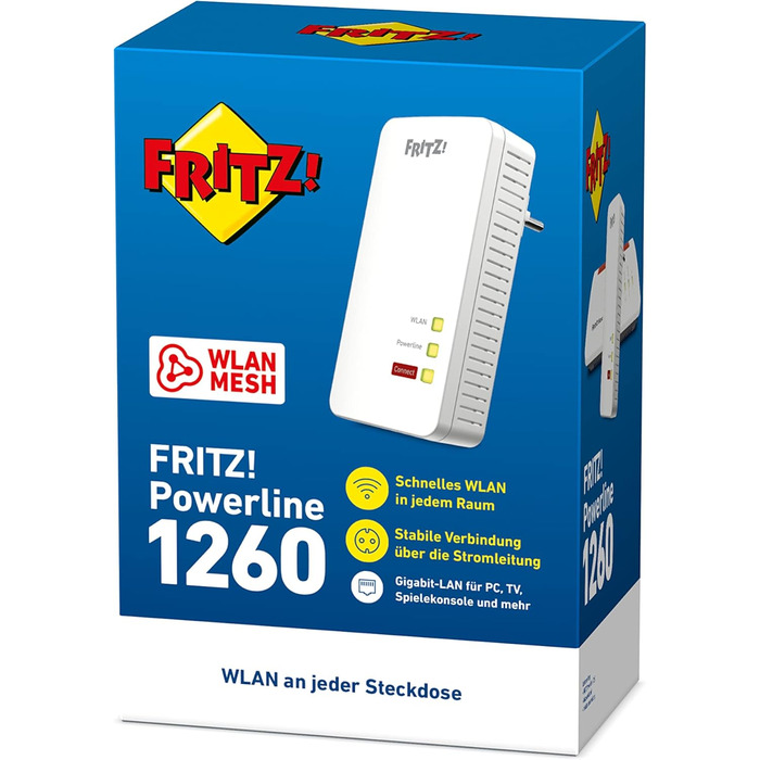 Адаптер FRITZ!Powerline 1260 (1200 Мбіт/с, точка доступу Wi-Fi, для медіа-стримінгу та NAS), білий