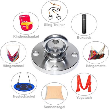 Premium stainless steel bracket up to 250 kg for hanging chair, hammock, boxing bag, sling trainer, yoga cloth, sun sail, nest swing, hammock seat swing: without accessories