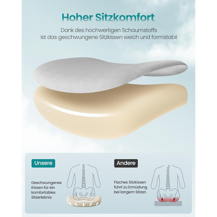 Офісний стіл SONGMICS, ергономічне крісло з регульованою спинкою, підлокітниками та підголівником, до 150 кг, сірий (OBN088B01)